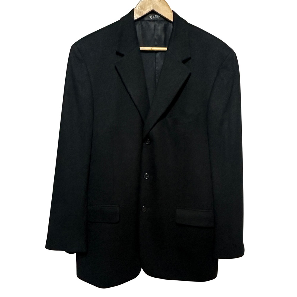 Vintage Alfani 100% Cashmere Blazer Mens 42L Black 3 Button Suit Jacket Luxury